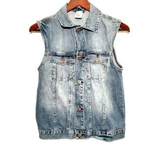 H&M girls jean vest 14Y blue jean button up sleeveless denim